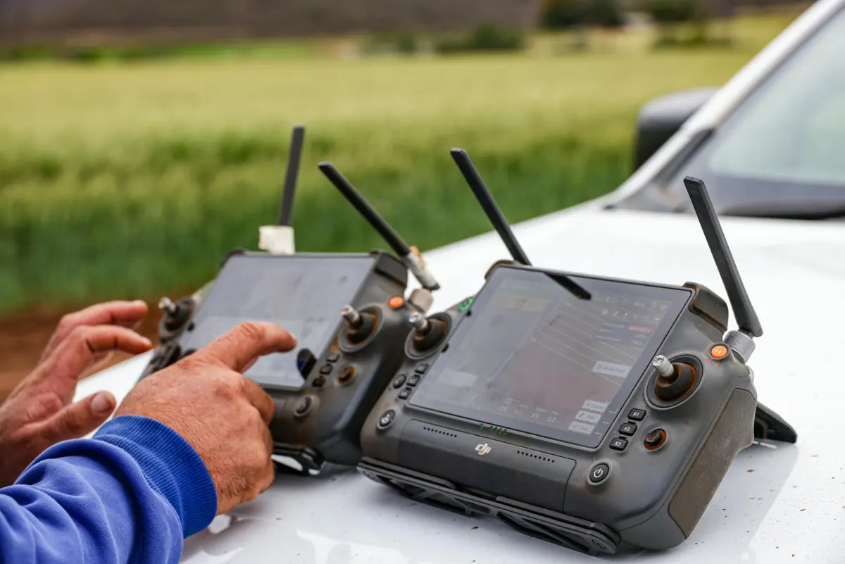 Close-up of agricultural drone remote controllers