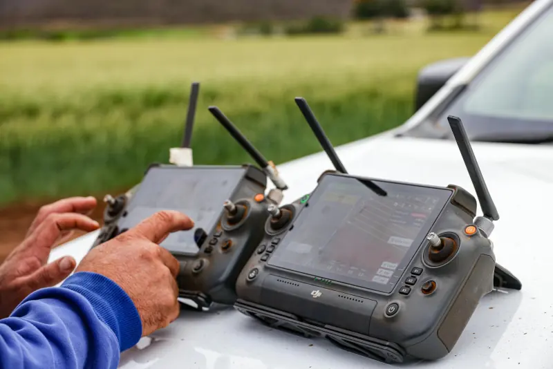 Close-up of agricultural drone remote controllers
